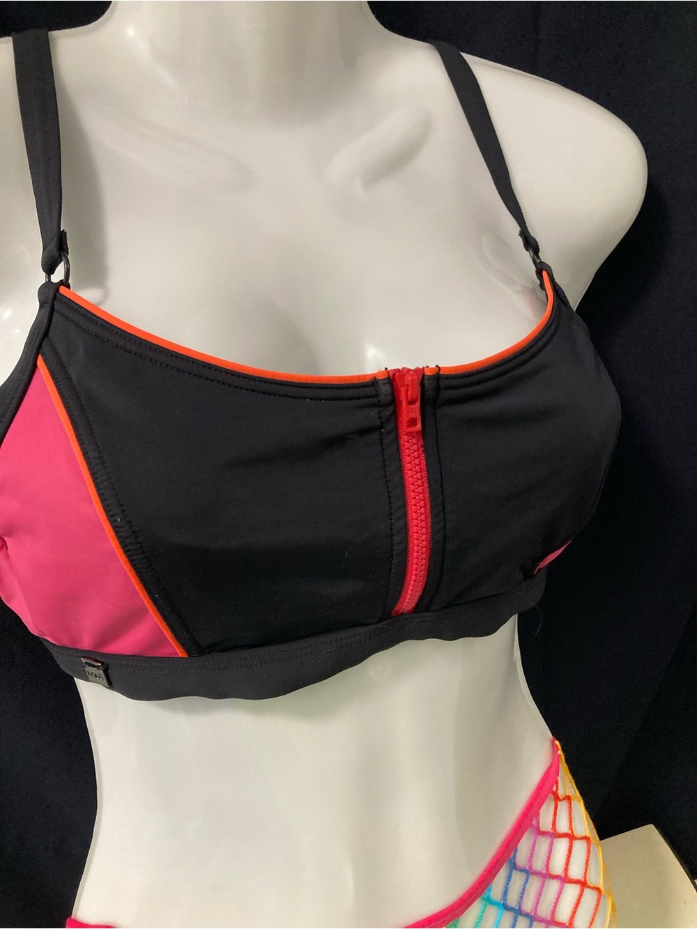 Lole sport Black & Pink Tank Top with Orange Trim Medium Size